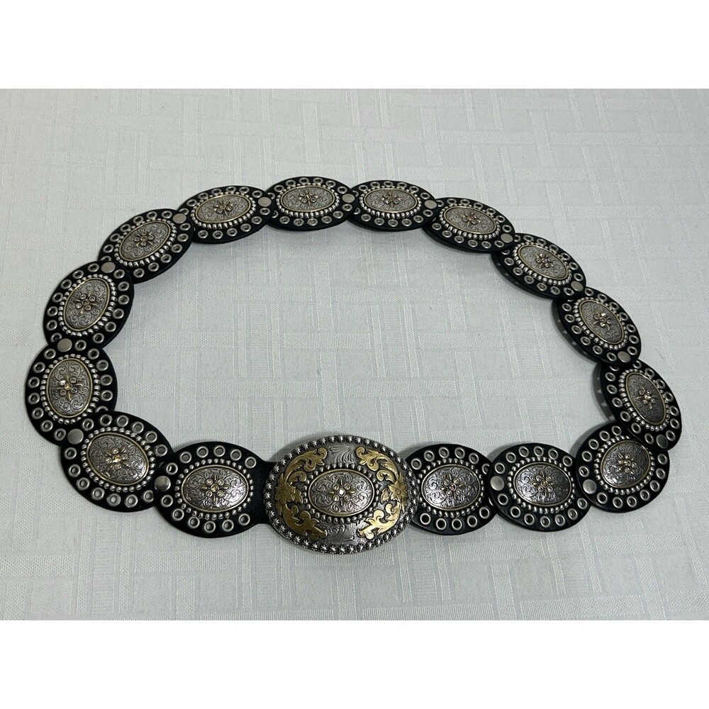 NOCONA MEDIUM Womens Gold Silver Wide Disk Conchos Floral Jewels Western Belt